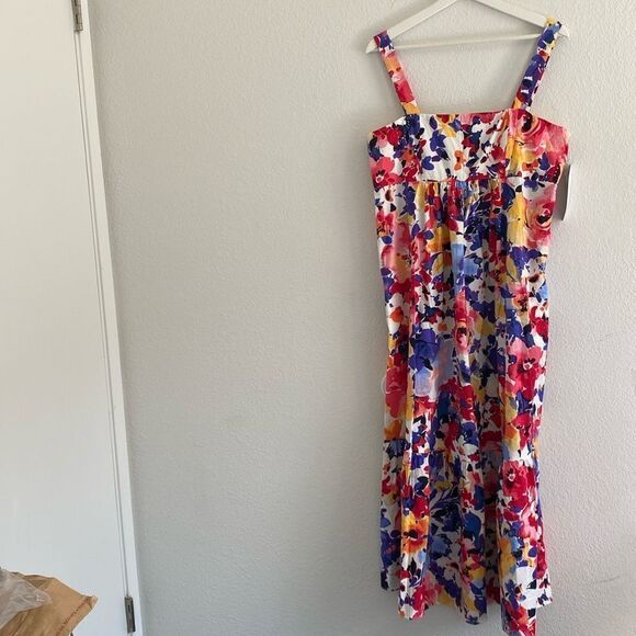 London Times Floral Print Colorful Tiered Smocked Waist Maxi Dress - Picture 2 of 9